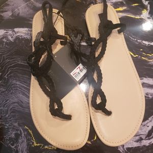 Black braided flat sandals from Forever 21